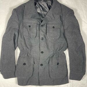 Source Unknown Charcoal Herringbone Pattern Safari Jacket